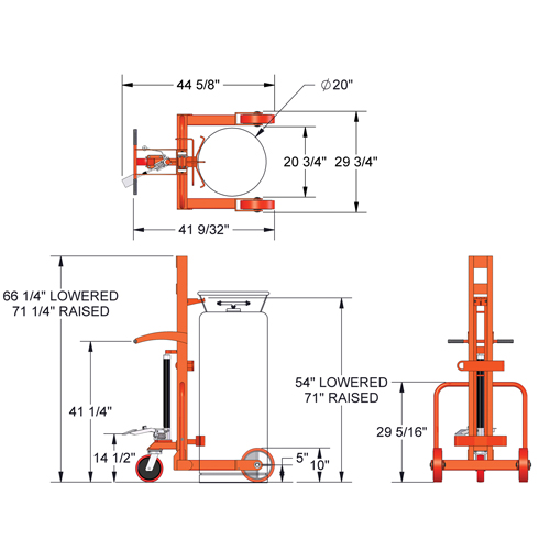 Grand chariot hydraulique HLCC pour bouteille de gaz liquide, Roues Polyur&eacute;thane, Base de 20" la x 20" p, 1000 lb Mukwa Safety Services