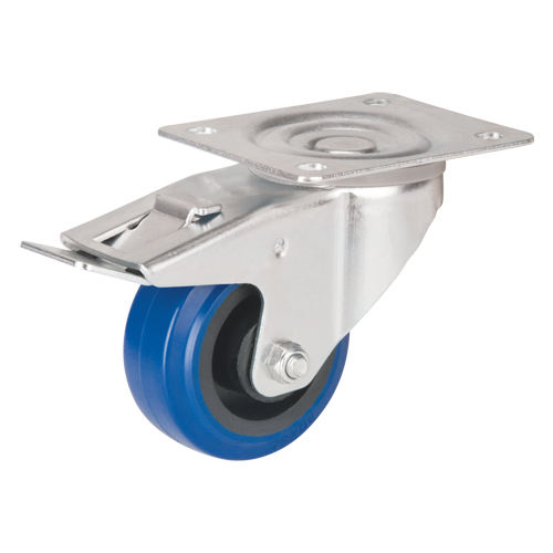 Blue Caster, Swivel with Brake, 3" (76 mm), Rubber, 285 lbs. (129 kg.) Mukwa Safety Services