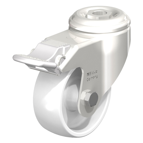 Roulette en nylon acier inoxydable, Pivotant avec frein, Diam&egrave;tre 5" (127 mm), Capacit&eacute; 265 lb (120 kg) Mukwa Safety Services