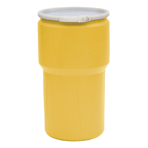 Baril emboîtable en poly&eacute;thyl&egrave;ne, 14 gal. US (11,7 gal. imp.), Dessus ouvert, Jaune Mukwa Safety Services