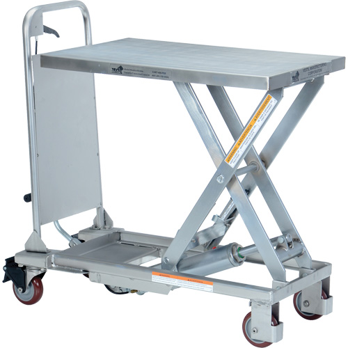 Table &eacute;l&eacute;vatrice hydraulique manuelle &agrave; ciseaux, 27-1/2" lo x 17-5/8" la, Partiellement en acier inoxydable, Capacit&eacute; 400 lb Mukwa Safety Services