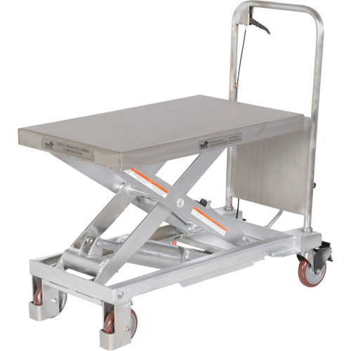 Table &eacute;l&eacute;vatrice hydraulique manuelle &agrave; ciseaux, 32-1/2" lo x 19-1/2 la, Partiellement en acier inoxydable, Capacit&eacute; 1000 lb Mukwa Safety Services