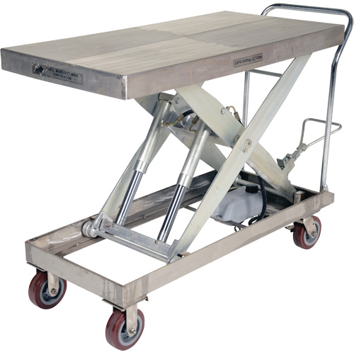 Table &eacute;l&eacute;vatrice hydraulique manuelle &agrave; ciseaux, 47" lo x 24" la, Partiellement en acier inoxydable, Capacit&eacute; 2000 lb Mukwa Safety Services