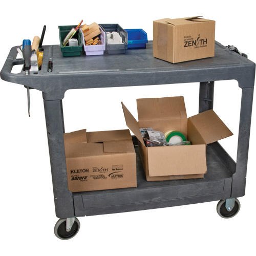 Flat-Shelf Utility Service Cart, 2 Tiers, 25-1/4" x 32-1/4" x 44", 550 lbs. Capacity Mukwa Safety Services