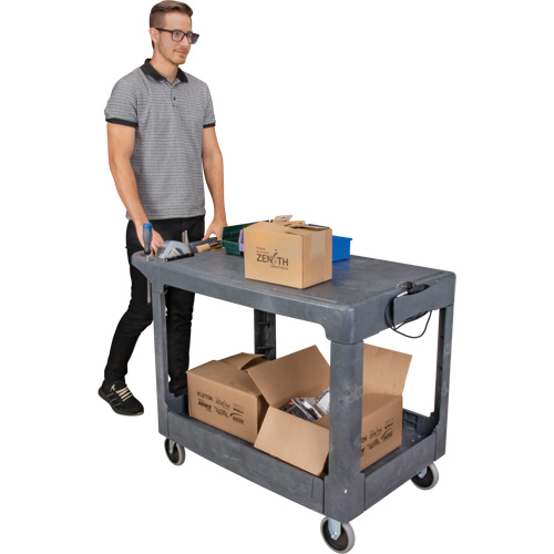 Flat-Shelf Utility Service Cart, 2 Tiers, 25-1/4" x 32-1/4" x 44", 550 lbs. Capacity Mukwa Safety Services