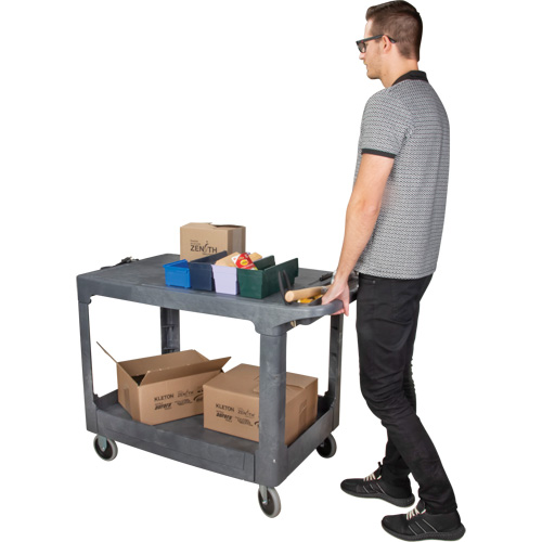 Flat-Shelf Utility Service Cart, 2 Tiers, 25-1/4" x 32-1/4" x 44", 550 lbs. Capacity Mukwa Safety Services