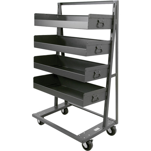 Single-Sided Heavy Duty A-Frame Cart with 4 Large Lipped Trays, 38" x 25" x 63", 2500 lbs. Capacity Mukwa Safety Services