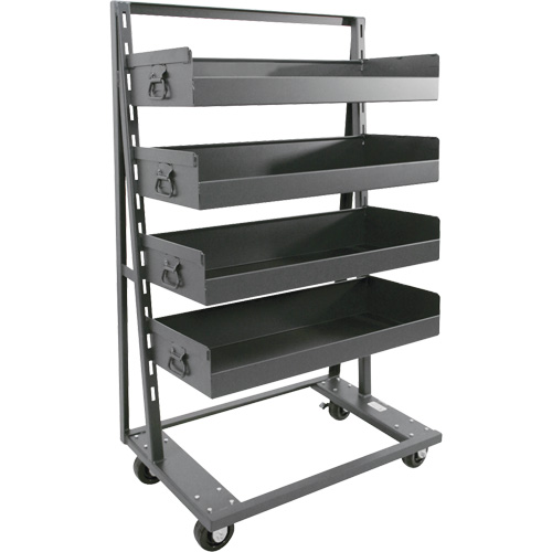 Single-Sided Heavy Duty A-Frame Cart with 4 Large Lipped Trays, 38" x 25" x 63", 2500 lbs. Capacity Mukwa Safety Services
