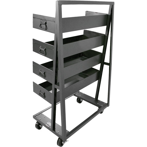 Single-Sided Heavy Duty A-Frame Cart with 4 Large Lipped Trays, 38" x 25" x 63", 2500 lbs. Capacity Mukwa Safety Services