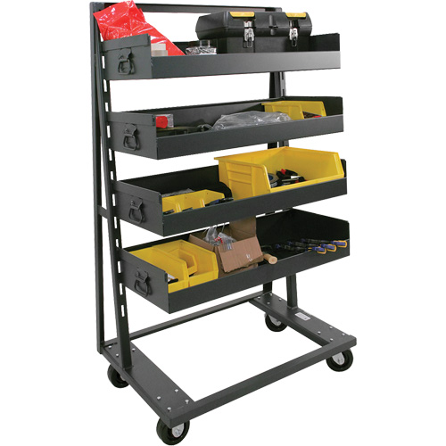 Single-Sided Heavy Duty A-Frame Cart with 4 Large Lipped Trays, 38" x 25" x 63", 2500 lbs. Capacity Mukwa Safety Services