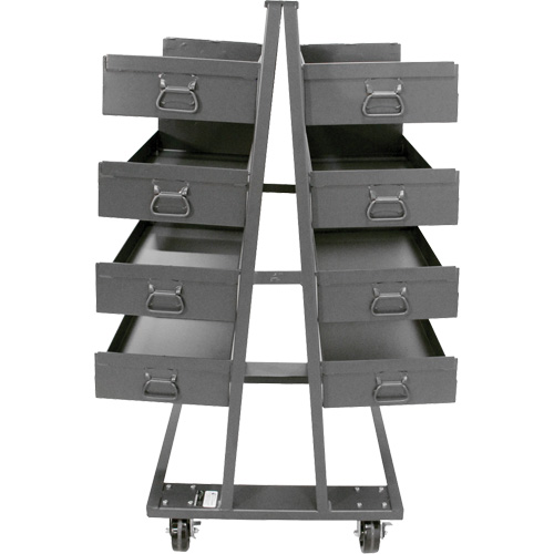 Double-Sided Heavy Duty A-Frame Cart with 8 Large Lipped Trays, 38" x 30" x 63", 2500 lbs. Capacity Mukwa Safety Services