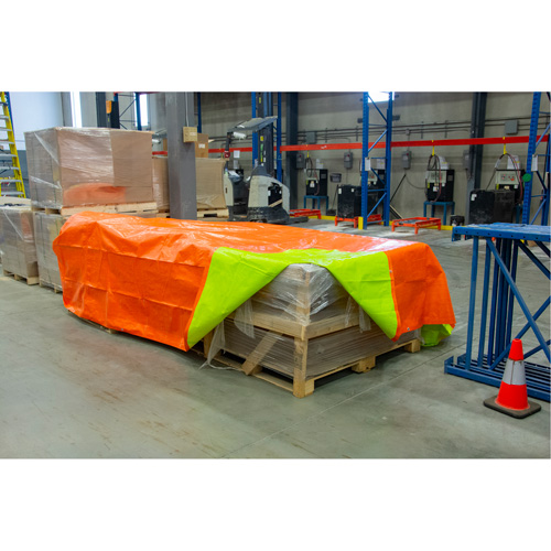 B&acirc;che tiss&eacute;e robuste haute visibilit&eacute;, Poly&eacute;thyl&egrave;ne, Vert/Orange, 16' x 20' x 12 mils Mukwa Safety Services