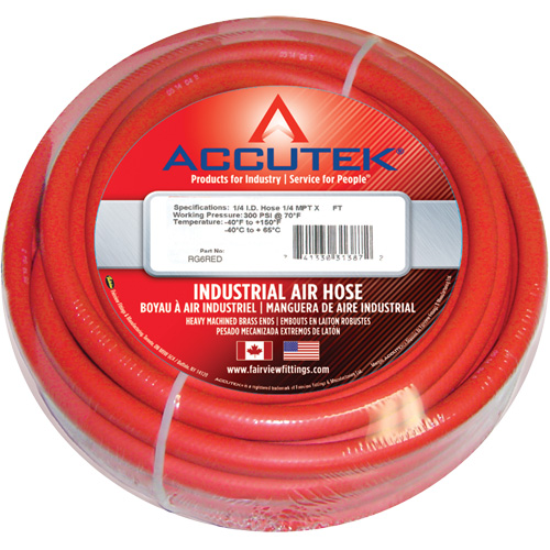 Red EPDM Industrial Air Hose Assembly, Air, Rubber, 1/2" dia. x 50', 200 psi, 1/2 NPT Mukwa Safety Services