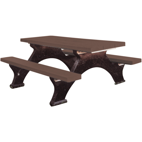 Tables de pique-nique en plastique recycl&eacute;, 6' lo x 62-1/4" la, Brun Mukwa Safety Services