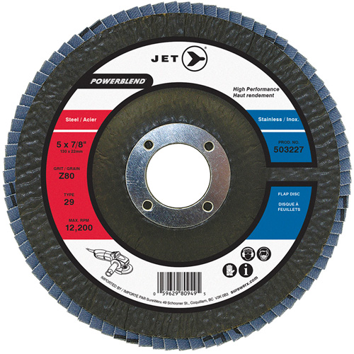 POWERBLEND Flap Disc, 5" x 7/8", Type 29, Z80 Grit, Zirconia Alumina Mukwa Safety Services