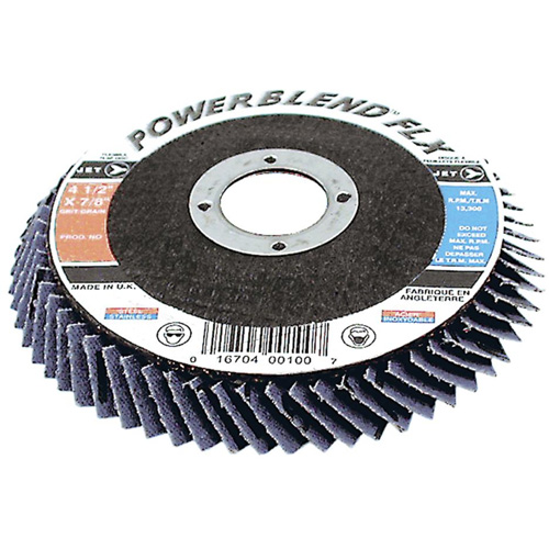 Disque &agrave; lamelles flexible PowerBlend FLX, 4-1/2" x 7/8", Type 27, Grain Z60, Alumine de zirconium Mukwa Safety Services