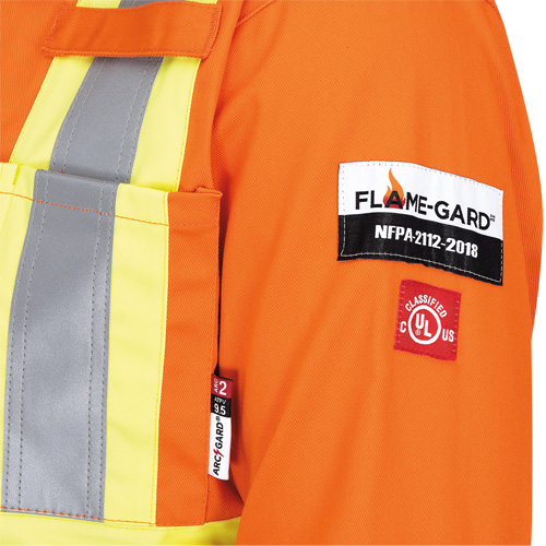5555 Combinaison de s&eacute;curit&eacute; &agrave; haute visibilit&eacute; ignifuge et anti-arcs &eacute;lectriques, Taille 36, Orange haute visibilit&eacute;, 11 cal/cm² Mukwa Safety Services
