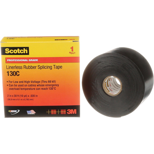 Scotch&reg; Professional Grade Linerless Rubber Splicing Tape, 50.8 mm (2") W x 9 m (30') L, 30 mils, Black Mukwa Safety Services