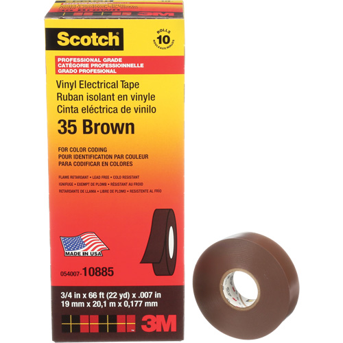 Ruban isolant en vinyle pour codification par couleur Scotch, 19 mm (3/4") la x 20 m (66') lo, 7 mils, Brun Mukwa Safety Services