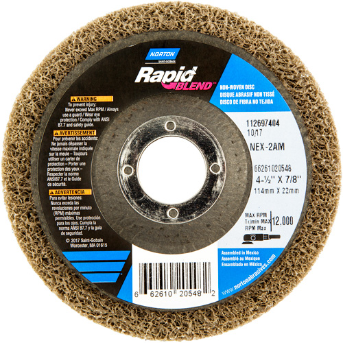 DISQUE FINITION RAPIDE 4 1/2X7/8 NEX-2AM MOY, 4-1/2" dia., Grain Moyen, Oxyde d'aluminium Mukwa Safety Services