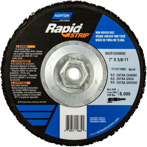 Bear-Tex&reg; Rapid Strip Non-Woven Depressed Center Discs, 7" Dia., Extra Coarse Grit, Silicon Carbide Mukwa Safety Services
