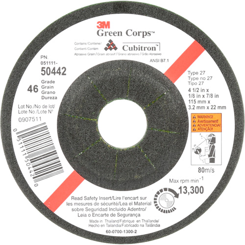 Meule flexible Green Corps, 4-1/2" x 1/8", Arbre 7/8", C&eacute;ramique, Type 27 Mukwa Safety Services