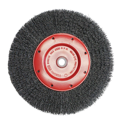 Economy Crimped Wire Wheel Brushes - Narrow Face, 8" Dia., 0.014 Fill, 2" Arbor Mukwa Safety Services