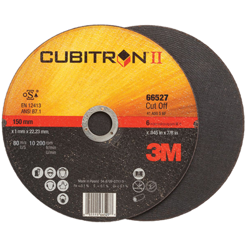 Cubitron II Cut-Off Wheel, 6" x 0.045"/0.05", 7/8" Arbor, Type 27, Ceramic, 10200 RPM Mukwa Safety Services