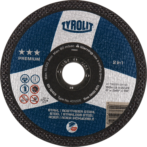 Premium 2 In 1 Thincut Cut-Off Wheel, 7" x 1/16", 7/8" Arbor, Type 1, Aluminum Oxide, 8600 RPM Mukwa Safety Services