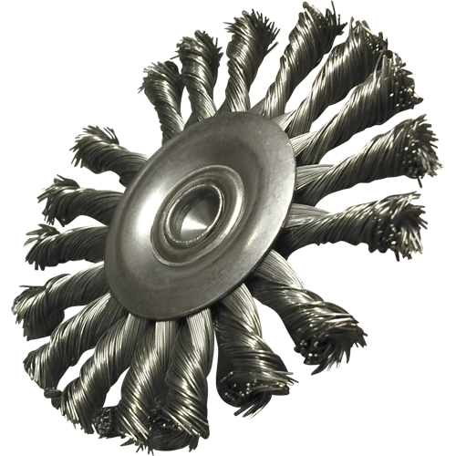 Circular Knotted Wire End Brushes, 3-1/2" Dia., 0.014" Wire Dia., 1/4" Shank Mukwa Safety Services