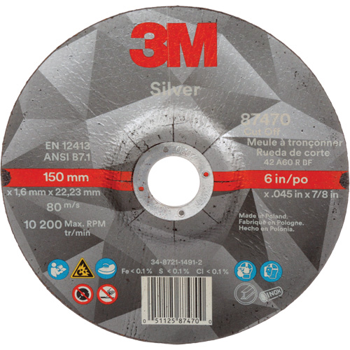 Silver Cut-Off Wheel, 6" x 0.045", 7/8" Arbor, Type 27, Ceramic, 10200 RPM Mukwa Safety Services