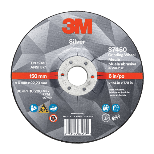 Silver Depressed Centre Grinding Wheel, 5" x 1/4", 7/8" Arbor, Ceramic, Type 27 Mukwa Safety Services