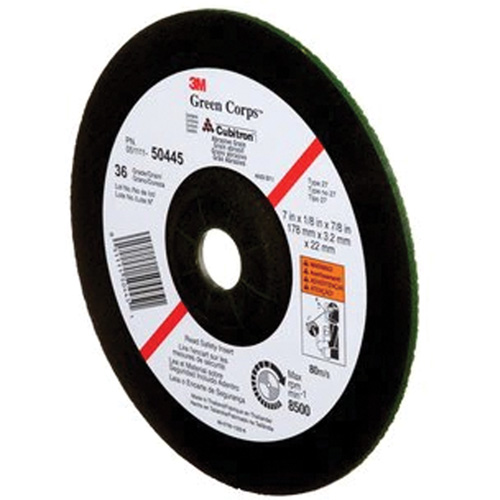 Meule &agrave; moyeu d&eacute;port&eacute; Green Corps, 7" x 1/8", Arbre 7/8", C&eacute;ramique, Type 27 Mukwa Safety Services