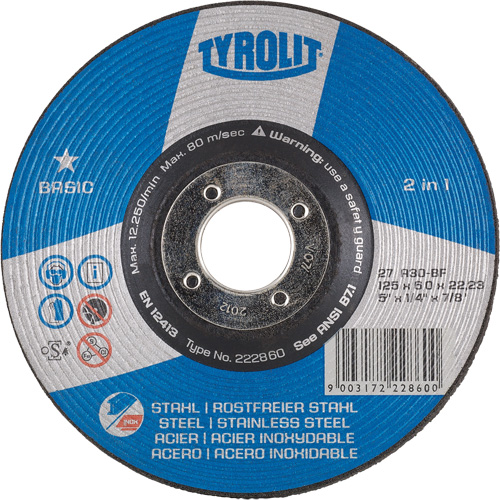 Depressed Centre Grinding Wheel, 6" x 1/4", 7/8" Arbor, Type 27 Mukwa Safety Services