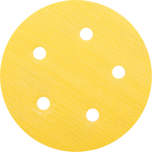Disque de ponçage en papier H&L Gold Reserve A296 avec trous d'aspiration, dia 5", Grain 320, Oxyde d'aluminium, Poids C Mukwa Safety Services