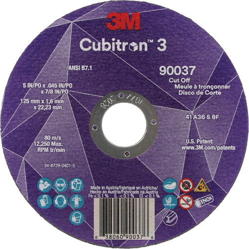 Cubitron 3 Cut-Off Wheel, 5" x 0.045", 7/8" Arbor, Type 1, Ceramic, 12250 RPM Mukwa Safety Services