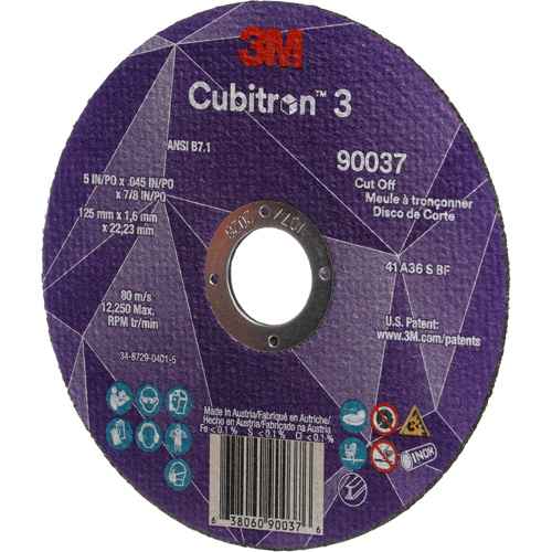 Cubitron 3 Cut-Off Wheel, 5" x 0.045", 7/8" Arbor, Type 1, Ceramic, 12250 RPM Mukwa Safety Services