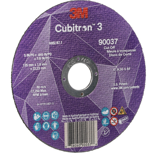 Cubitron 3 Cut-Off Wheel, 5" x 0.045", 7/8" Arbor, Type 1, Ceramic, 12250 RPM Mukwa Safety Services