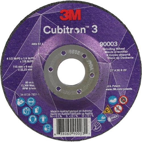 Cubitron 3 Depressed Centre Grinding Wheel, 4-1/2" x 1/4", 7/8" Arbor, Ceramic, Type T27 Mukwa Safety Services