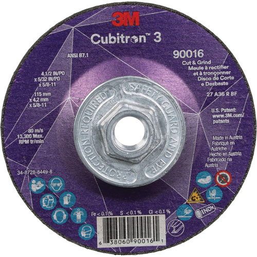 Meule &agrave; couper & tronçonner Cubitron 3, 4-1/2" x 5/32", Arbre de 5/8"-11, Type T27, Grain de 36+, C&eacute;ramique Mukwa Safety Services