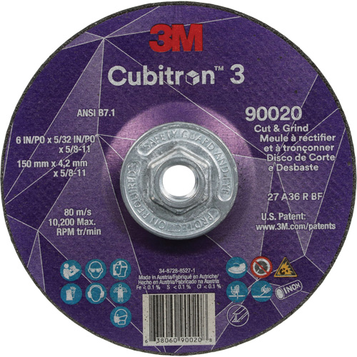 Meule &agrave; couper & tronçonner Cubitron 3, 6" x 5/32", Arbre de 5/8"-11, Type T27, Grain de 36+, C&eacute;ramique Mukwa Safety Services