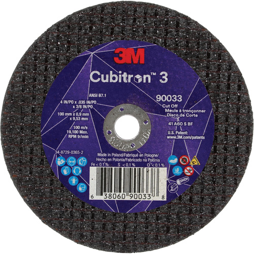 Meule &agrave; tronçonner Cubitron 3, 4" x 0,035", Arbre de 3/8", Type T1, C&eacute;ramique, 21000 Tr/min Mukwa Safety Services