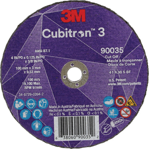 Cubitron 3 Cut-Off Wheel, 4" x 1/8", 3/8" Arbor, Type T1, Ceramic, 21000 RPM Mukwa Safety Services
