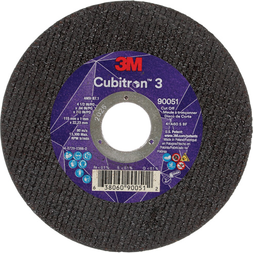 Cubitron 3 Cut-Off Wheel, 4-1/2" x 0.04", 7/8" Arbor, Type T1, Ceramic, 13300 RPM Mukwa Safety Services