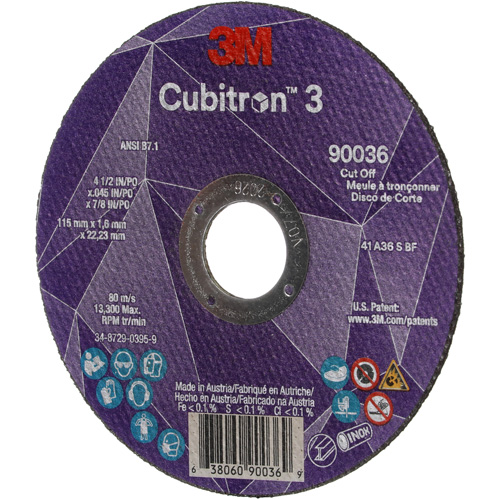 Cubitron 3 Cut-Off Wheel, 4-1/2" x 0.045", 7/8" Arbor, Type T1, Ceramic, 13300 RPM Mukwa Safety Services