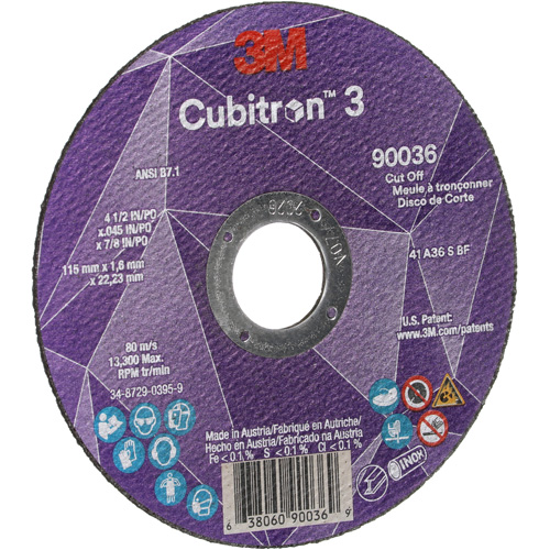 Cubitron 3 Cut-Off Wheel, 4-1/2" x 0.045", 7/8" Arbor, Type T1, Ceramic, 13300 RPM Mukwa Safety Services