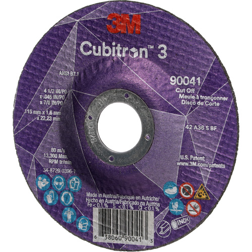 Cubitron 3 Cut-Off Wheel, 4-1/2" x 0.045", 7/8" Arbor, Type T27, Ceramic, 13300 RPM Mukwa Safety Services