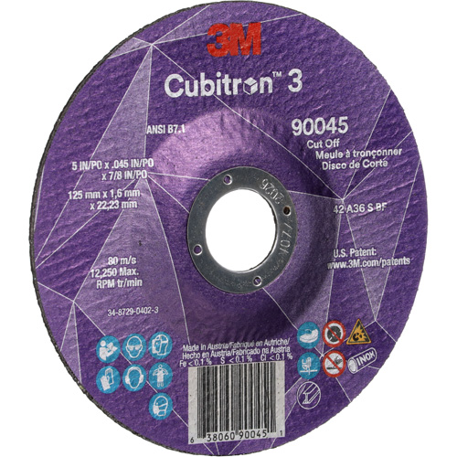 Cubitron 3 Cut-Off Wheel, 5" x 0.045", 7/8" Arbor, Type T27, Ceramic, 12250 RPM Mukwa Safety Services