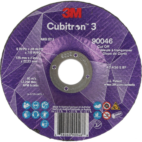 Cubitron 3 Cut-Off Wheel, 5" x 0.09", 7/8" Arbor, Type T27, Ceramic, 12250 RPM Mukwa Safety Services