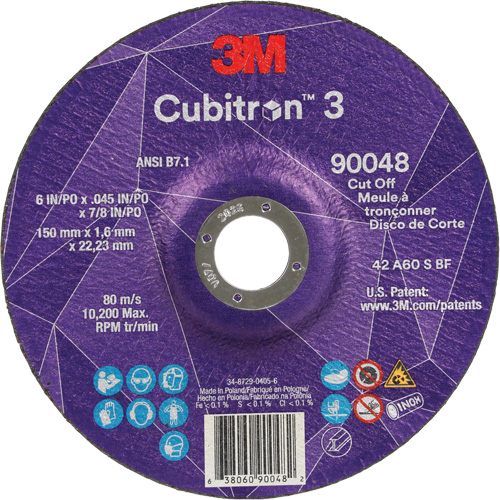 Cubitron 3 Cut-Off Wheel, 6" x 0.045", 7/8" Arbor, Type T27, Ceramic, 10200 RPM Mukwa Safety Services
